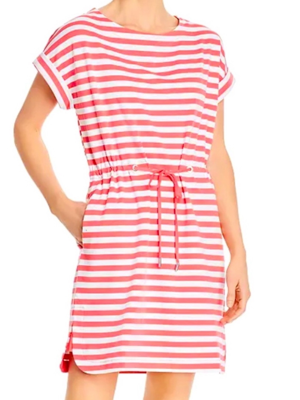 Tommy Bahama Amira Pink & White Striped Drawstring Dress